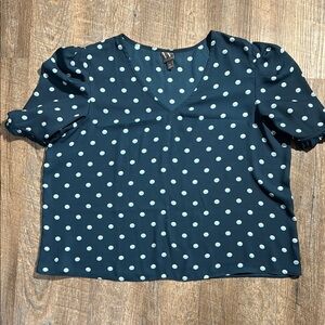 Worthington Navy Polka Dot V-Neck Blouse
